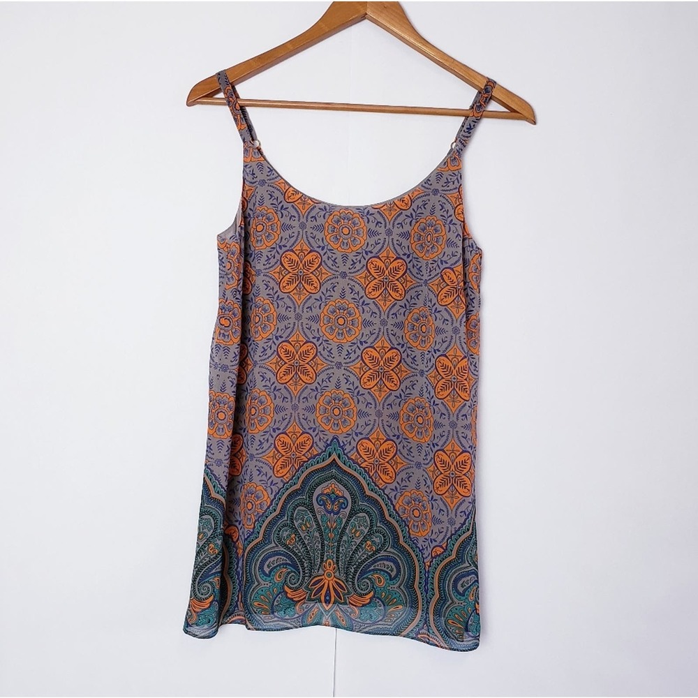CABI Size XS Arabesque Paisley Cami Tank Top Spaghetti Straps‎ Scoop Neck